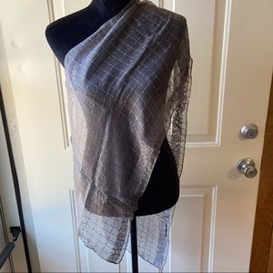 Vintage Unusual Woven Design Sheer Grey Viscose Scarf/Wrap